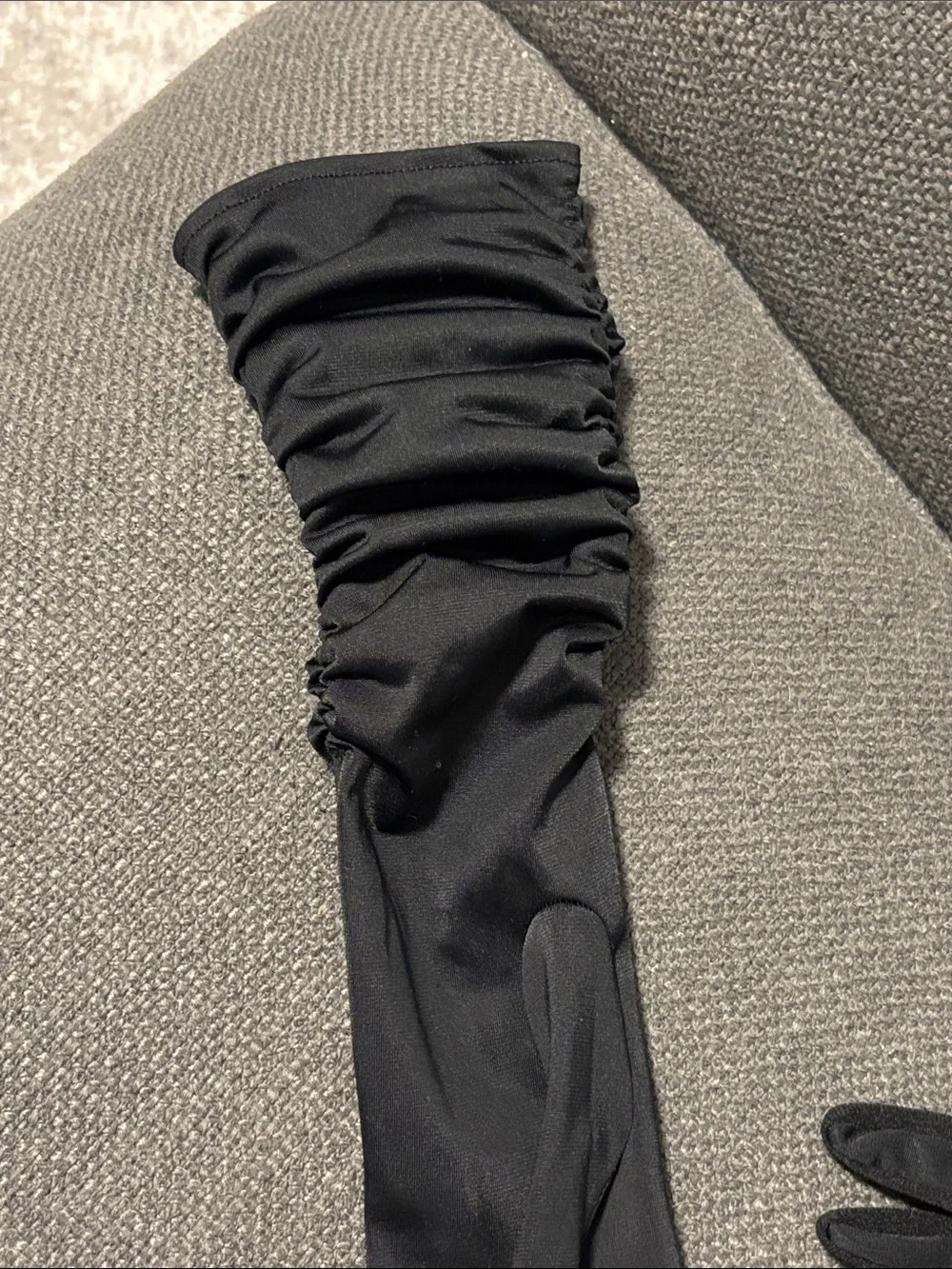 Black satin like ruched evening gloves